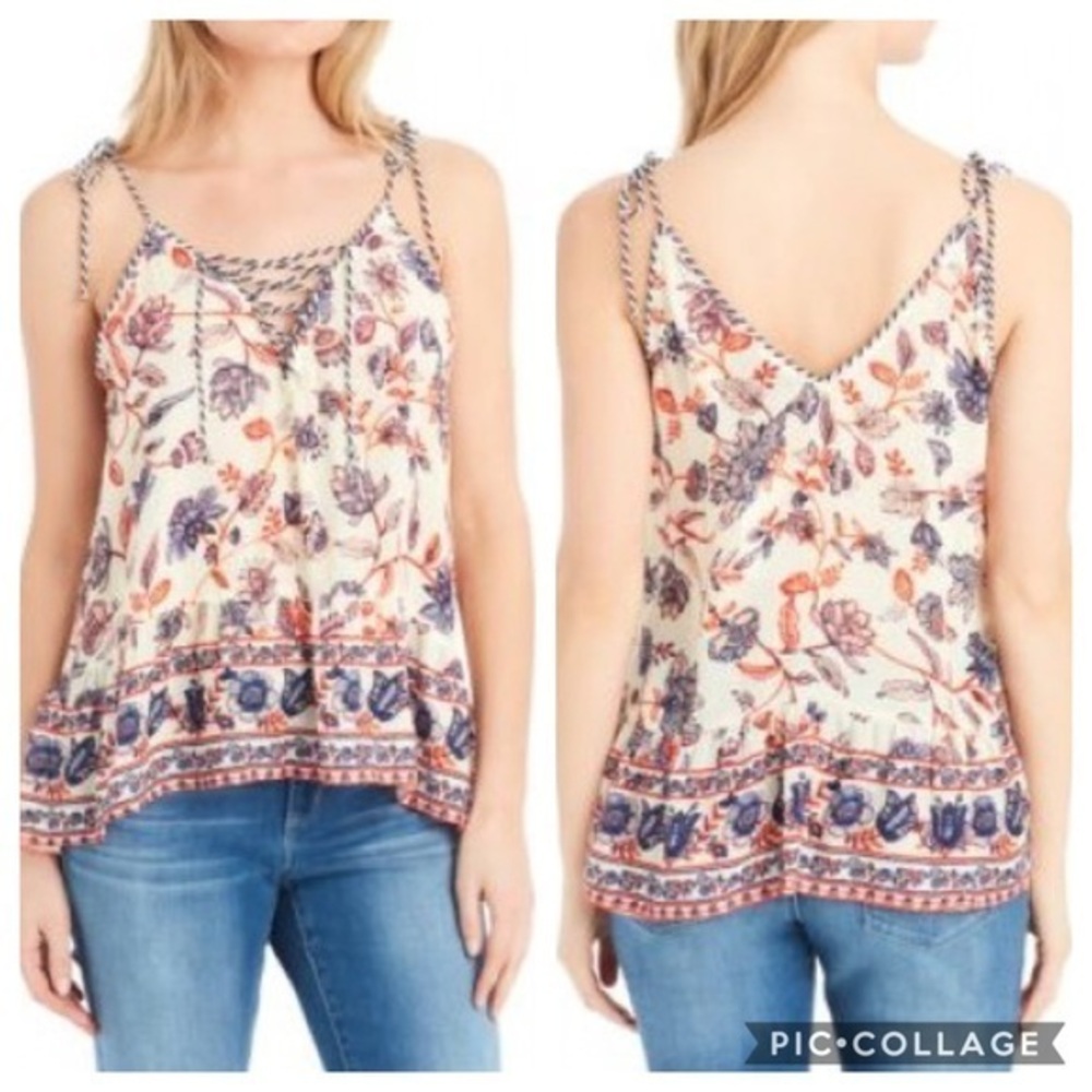 JESSICA SIMPSON Ceri Print Lace Up Tank-M